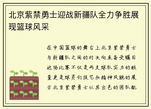 北京紫禁勇士迎战新疆队全力争胜展现篮球风采